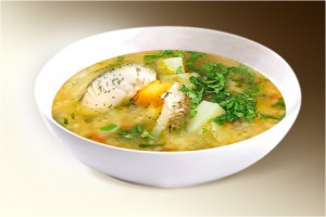 Суп «Рыбак» (морковь, лук, картофель, сол.огрец, перловка, треска, специи) 300 г